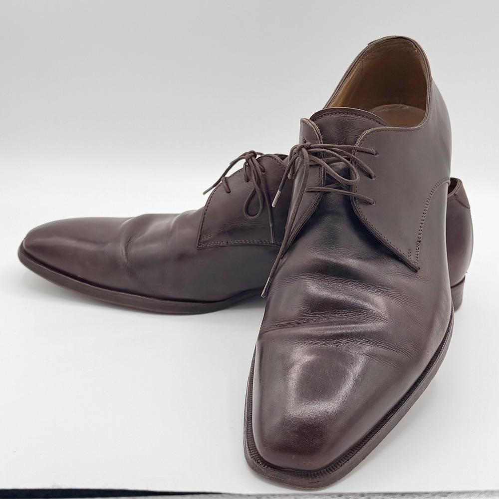 Santoni Wholecut Oxford Almond Toe Brown Mens 12M Dress Shoe Leather Sole Luxury